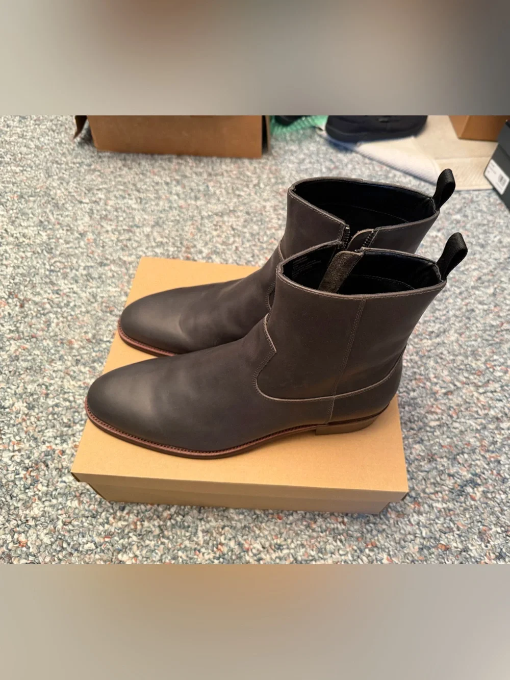 Men’s Steve Madden Hendrik dress boots size 12 black/grey leather zipper new NIB